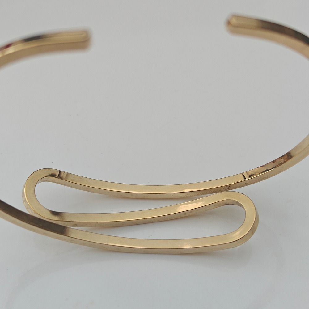 Gold Tone Minimalist Abstract Bypass Cuff Bracelet Bangle Modernist Sculptural - Picture 2 of 4